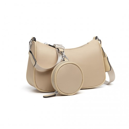 LB2060 - Miss Lulu Cross-Body Handbag with a Detachable Pouch - Khaki by All Mart Bristol Ltd