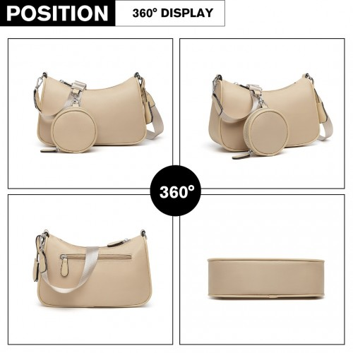 LB2060 - Miss Lulu Cross-Body Handbag with a Detachable Pouch - Khaki by All Mart Bristol Ltd