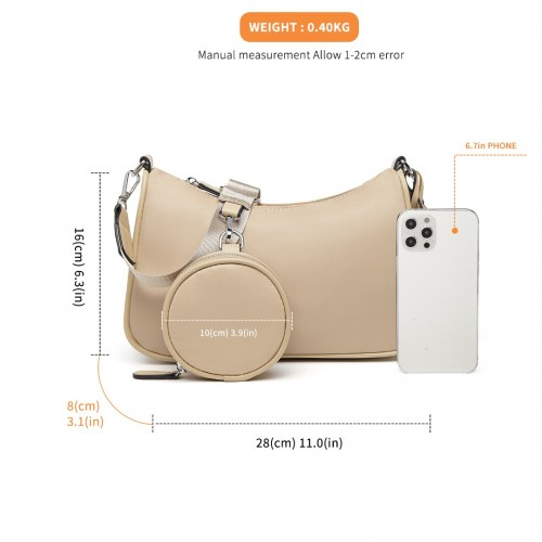 LB2060 - Miss Lulu Cross-Body Handbag with a Detachable Pouch - Khaki by All Mart Bristol Ltd