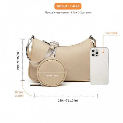LB2060 - Miss Lulu Cross-Body Handbag with a Detachable Pouch - Khaki by All Mart Bristol Ltd