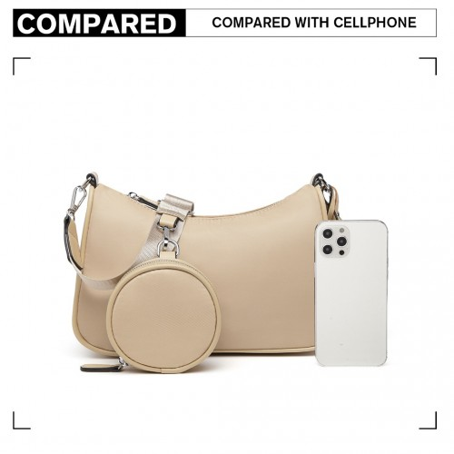 LB2060 - Miss Lulu Cross-Body Handbag with a Detachable Pouch - Khaki by All Mart Bristol Ltd