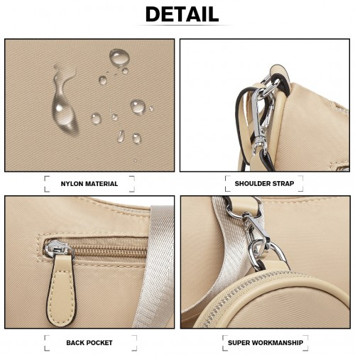 LB2060 - Miss Lulu Cross-Body Handbag with a Detachable Pouch - Khaki by All Mart Bristol Ltd