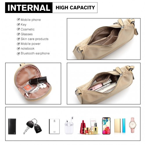 LB2060 - Miss Lulu Cross-Body Handbag with a Detachable Pouch - Khaki by All Mart Bristol Ltd