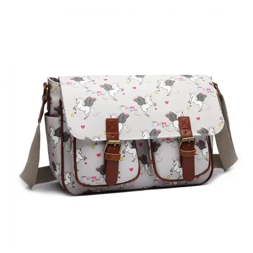 L1107 UN - Miss Lulu Matte Oilcloth Unicorn Satchel - Grey by All Mart Bristol Ltd