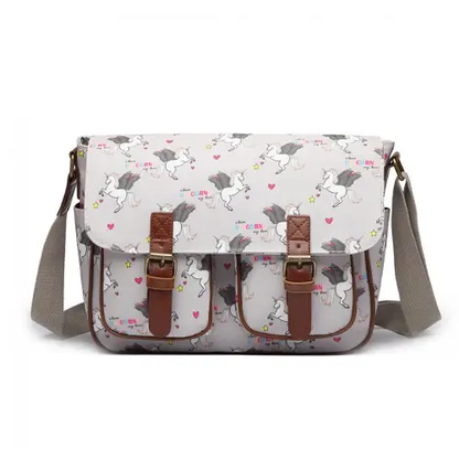 L1107 UN - Miss Lulu Matte Oilcloth Unicorn Satchel - Grey by All Mart Bristol Ltd