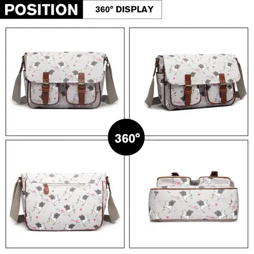 L1107 UN - Miss Lulu Matte Oilcloth Unicorn Satchel - Grey by All Mart Bristol Ltd