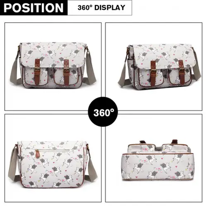L1107 UN - Miss Lulu Matte Oilcloth Unicorn Satchel - Grey by All Mart Bristol Ltd