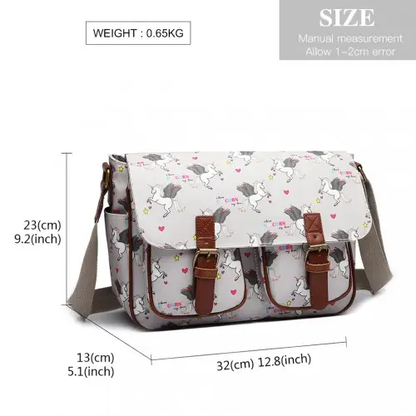L1107 UN - Miss Lulu Matte Oilcloth Unicorn Satchel - Grey by All Mart Bristol Ltd