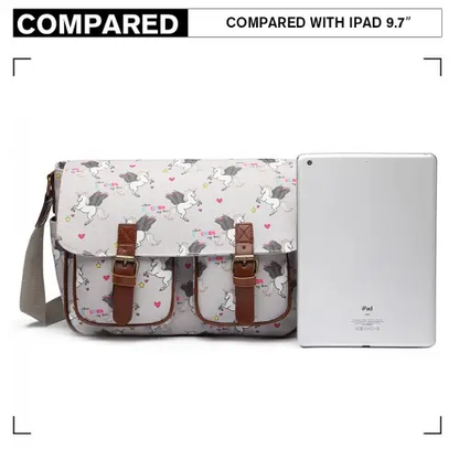 L1107 UN - Miss Lulu Matte Oilcloth Unicorn Satchel - Grey by All Mart Bristol Ltd