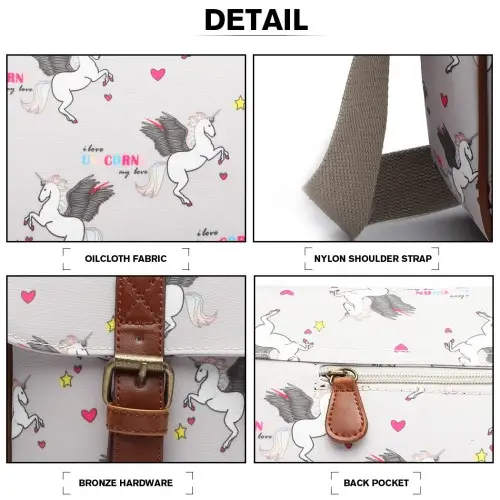 L1107 UN - Miss Lulu Matte Oilcloth Unicorn Satchel - Grey by All Mart Bristol Ltd