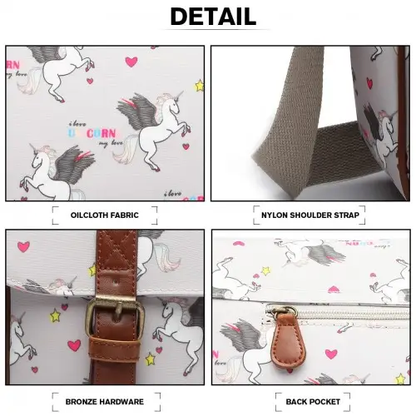 L1107 UN - Miss Lulu Matte Oilcloth Unicorn Satchel - Grey by All Mart Bristol Ltd