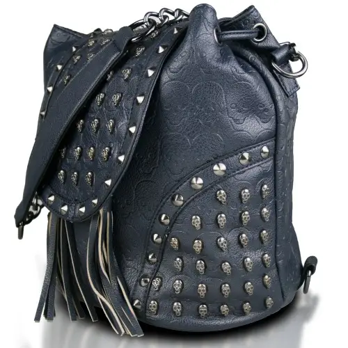 L1414 - Miss Lulu Skull Studded Backpack Shoulder Bag - Navy by All Mart Bristol Ltd