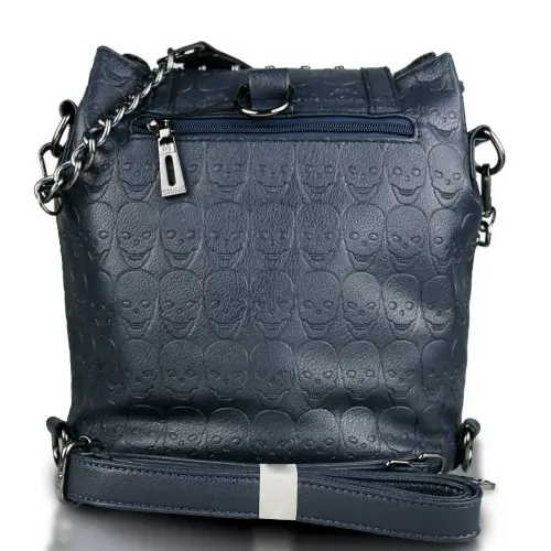 L1414 - Miss Lulu Skull Studded Backpack Shoulder Bag - Navy by All Mart Bristol Ltd
