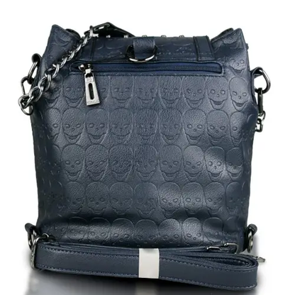 L1414 - Miss Lulu Skull Studded Backpack Shoulder Bag - Navy by All Mart Bristol Ltd