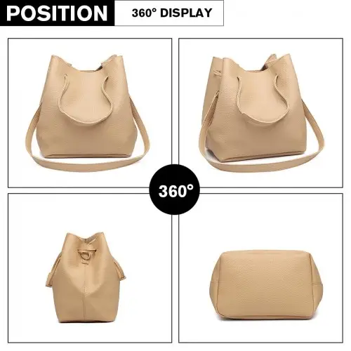 LB1937 - MISS LULU 4 PIECE SET SHOULDER TOTE HANDBAG - BEIGE by All Mart Bristol Ltd