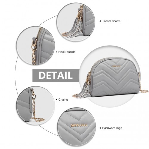 LB2236 - Miss Lulu Trendy Tassel Crossbody Bag - Grey by All Mart Bristol Ltd