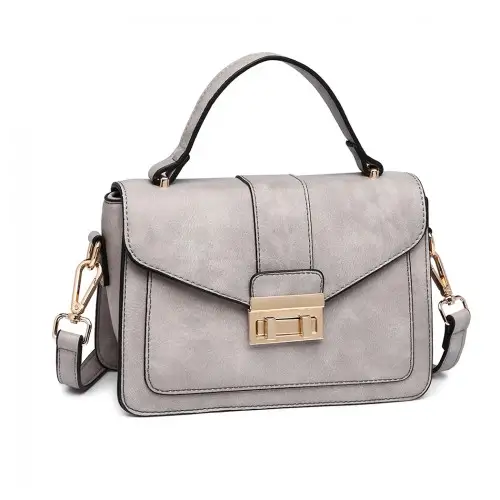 LB2033 - Miss Lulu Leather Look Midi Handbag - Grey by All Mart Bristol Ltd