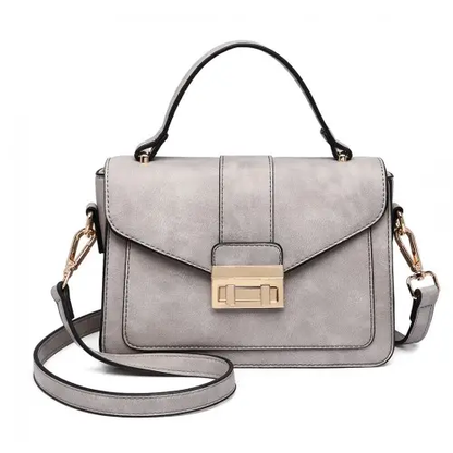 LB2033 - Miss Lulu Leather Look Midi Handbag - Grey by All Mart Bristol Ltd