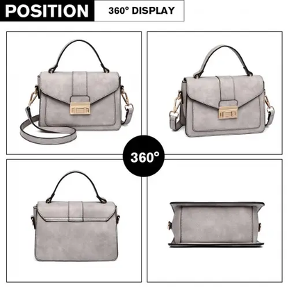 LB2033 - Miss Lulu Leather Look Midi Handbag - Grey by All Mart Bristol Ltd
