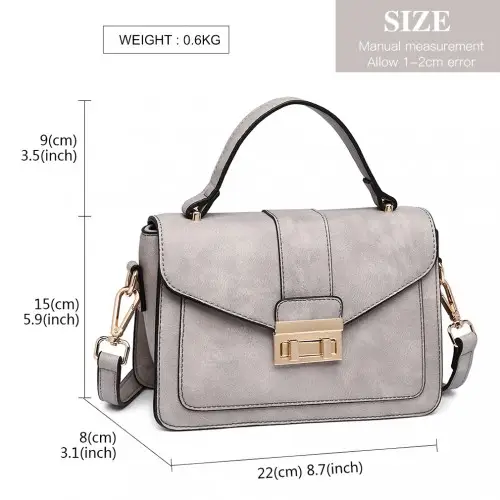 LB2033 - Miss Lulu Leather Look Midi Handbag - Grey by All Mart Bristol Ltd