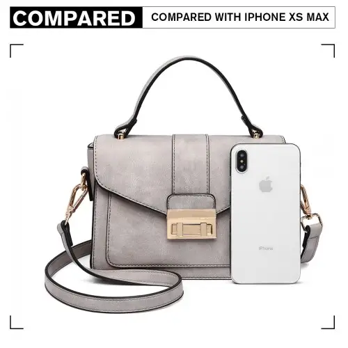 LB2033 - Miss Lulu Leather Look Midi Handbag - Grey by All Mart Bristol Ltd