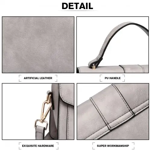 LB2033 - Miss Lulu Leather Look Midi Handbag - Grey by All Mart Bristol Ltd