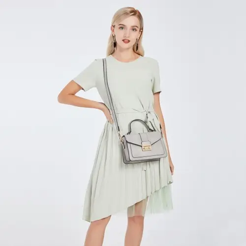 LB2033 - Miss Lulu Leather Look Midi Handbag - Grey by All Mart Bristol Ltd
