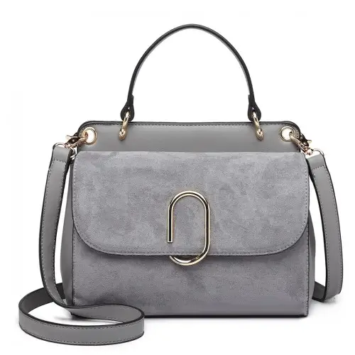 LB6871-MISS LULU STYLISH LADIES LEATHER HANDBAG SHOULDER BAG GREY by All Mart Bristol Ltd