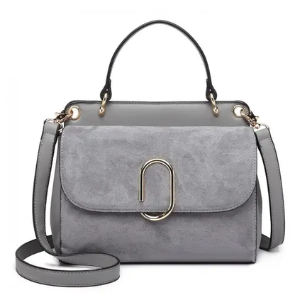 LB6871-MISS LULU STYLISH LADIES LEATHER HANDBAG SHOULDER BAG GREY by All Mart Bristol Ltd