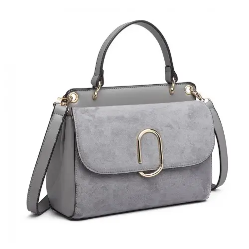 LB6871-MISS LULU STYLISH LADIES LEATHER HANDBAG SHOULDER BAG GREY by All Mart Bristol Ltd