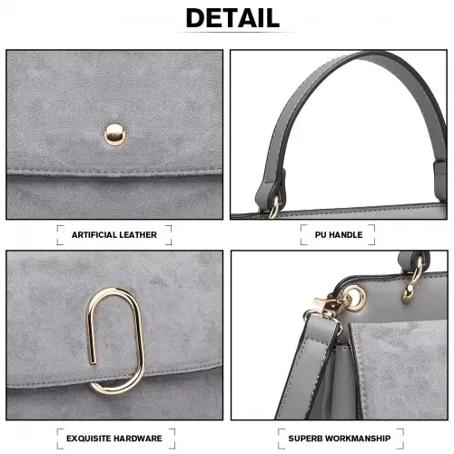 LB6871-MISS LULU STYLISH LADIES LEATHER HANDBAG SHOULDER BAG GREY by All Mart Bristol Ltd