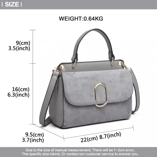 LB6871-MISS LULU STYLISH LADIES LEATHER HANDBAG SHOULDER BAG GREY by All Mart Bristol Ltd