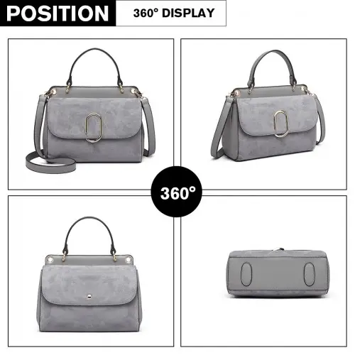 LB6871-MISS LULU STYLISH LADIES LEATHER HANDBAG SHOULDER BAG GREY by All Mart Bristol Ltd