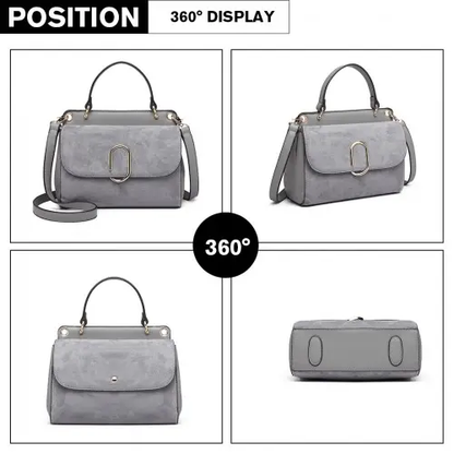 LB6871-MISS LULU STYLISH LADIES LEATHER HANDBAG SHOULDER BAG GREY by All Mart Bristol Ltd