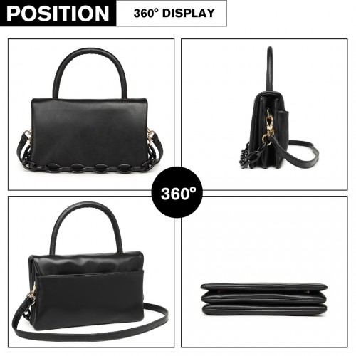 LB2122 - Miss Lulu Personality Versatile Chain Handbag Crossbody Bag - Black by All Mart Bristol Ltd