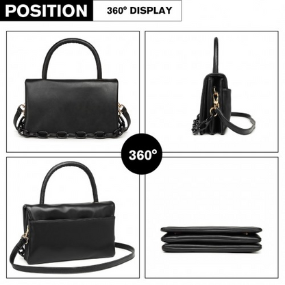 LB2122 - Miss Lulu Personality Versatile Chain Handbag Crossbody Bag - Black by All Mart Bristol Ltd