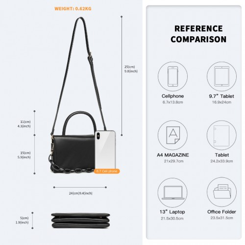 LB2122 - Miss Lulu Personality Versatile Chain Handbag Crossbody Bag - Black by All Mart Bristol Ltd