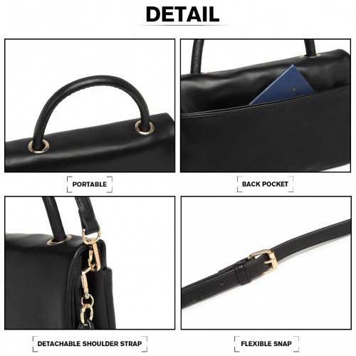 LB2122 - Miss Lulu Personality Versatile Chain Handbag Crossbody Bag - Black by All Mart Bristol Ltd