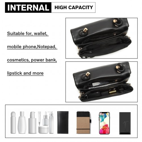 LB2122 - Miss Lulu Personality Versatile Chain Handbag Crossbody Bag - Black by All Mart Bristol Ltd