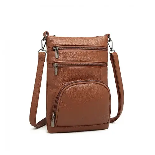 LB6927 - Miss Lulu Multi Pocket Leather Look RFID-Blocking Cross Body Bag - Brown by All Mart Bristol Ltd