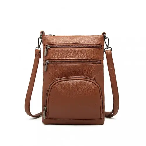 LB6927 - Miss Lulu Multi Pocket Leather Look RFID-Blocking Cross Body Bag - Brown by All Mart Bristol Ltd