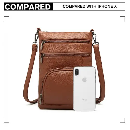 LB6927 - Miss Lulu Multi Pocket Leather Look RFID-Blocking Cross Body Bag - Brown by All Mart Bristol Ltd