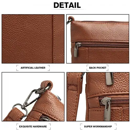 LB6927 - Miss Lulu Multi Pocket Leather Look RFID-Blocking Cross Body Bag - Brown by All Mart Bristol Ltd
