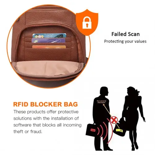 LB6927 - Miss Lulu Multi Pocket Leather Look RFID-Blocking Cross Body Bag - Brown by All Mart Bristol Ltd
