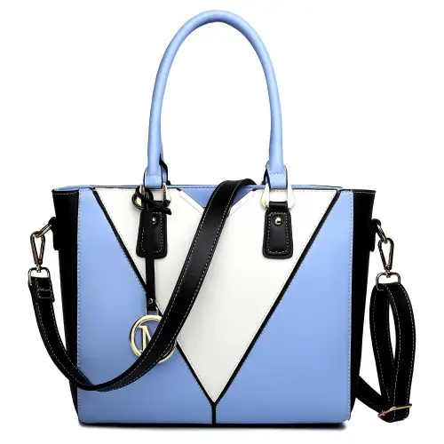 LG1641 - Miss Lulu Leather Look V-Shape Shoulder Handbag - Blue by All Mart Bristol Ltd