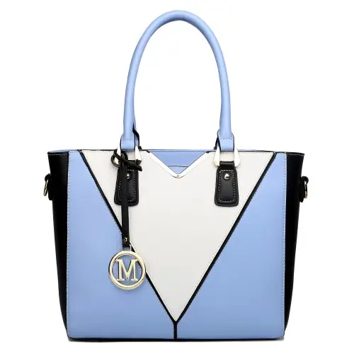 LG1641 - Miss Lulu Leather Look V-Shape Shoulder Handbag - Blue by All Mart Bristol Ltd