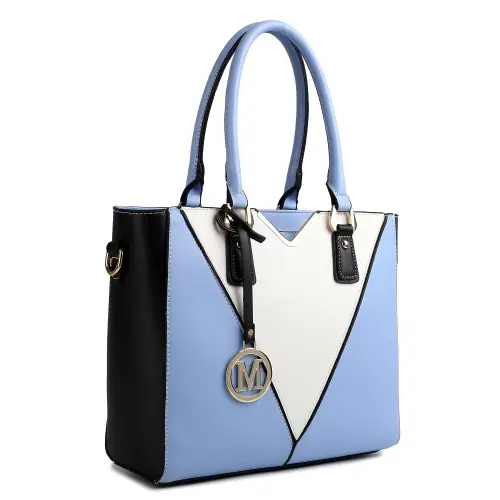 LG1641 - Miss Lulu Leather Look V-Shape Shoulder Handbag - Blue by All Mart Bristol Ltd