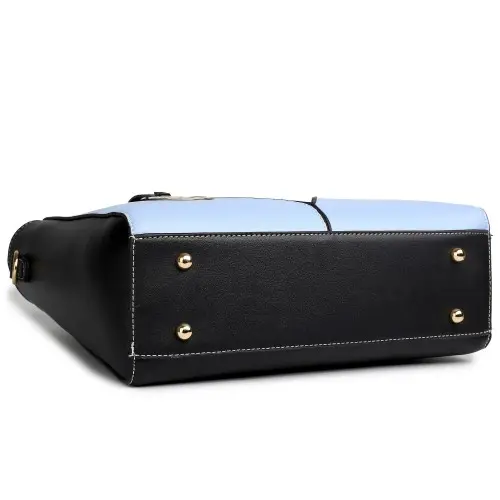 LG1641 - Miss Lulu Leather Look V-Shape Shoulder Handbag - Blue by All Mart Bristol Ltd