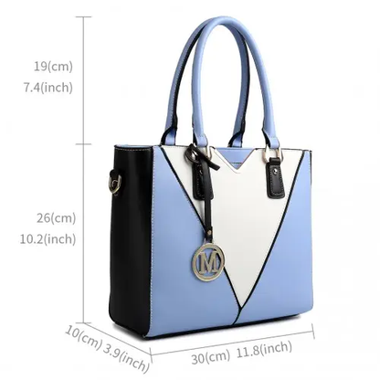 LG1641 - Miss Lulu Leather Look V-Shape Shoulder Handbag - Blue by All Mart Bristol Ltd