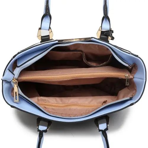 LG1641 - Miss Lulu Leather Look V-Shape Shoulder Handbag - Blue by All Mart Bristol Ltd